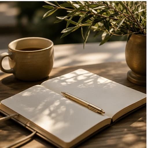 Notebook and tea on a calm table