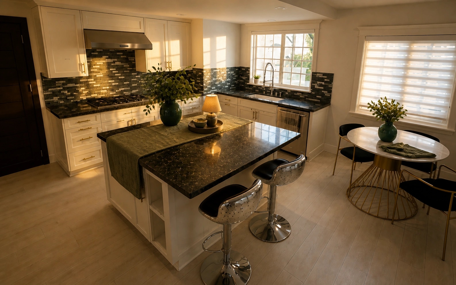 A bright kitchen and dining area.